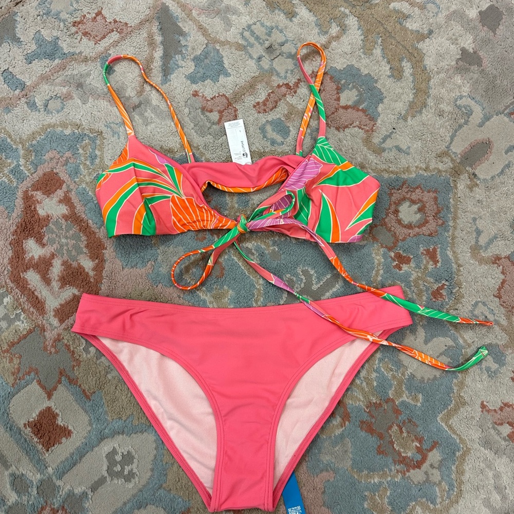 Cupshe Pink & Tropical Multi Tie-Front Bikini Set